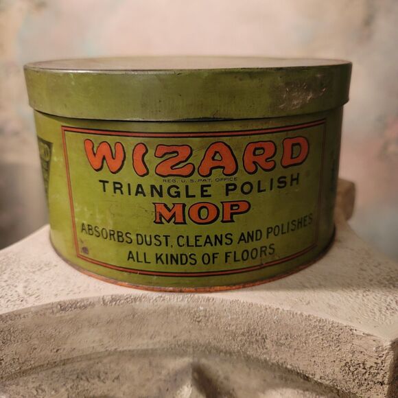 Wizard Triangle Polish Mop Tin Antique Gorgeous Advertising Wizard Products TM - Picture 2 of 13